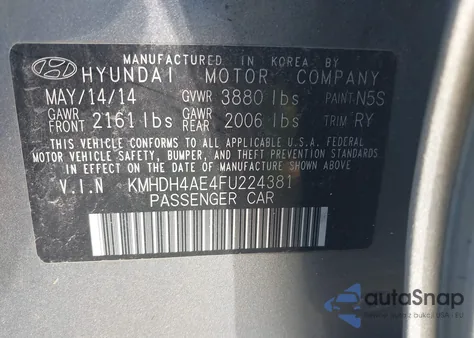 2015 Hyundai Elantra Se из США, поврежденный, VIN KMHDH4AE4FU224381